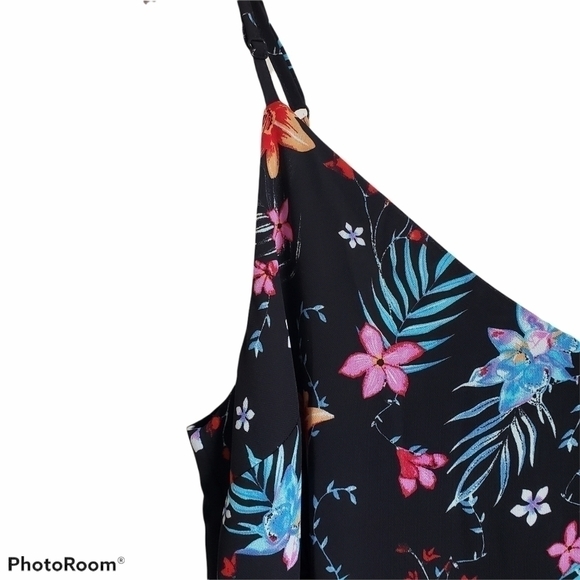 Floral black strappy v-neck midi shift slip dress size M NWT - Picture 3 of 9